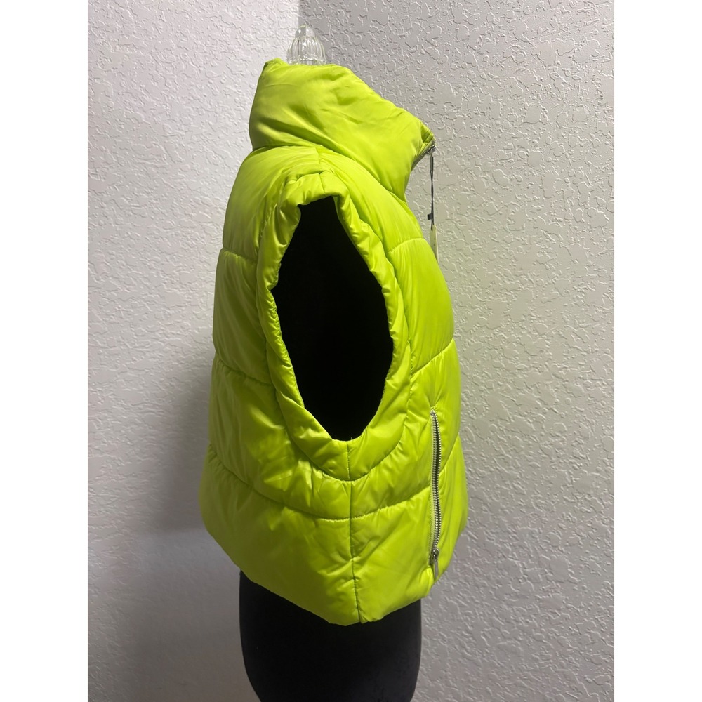 Zara Neon Lime Green Puffer Vest Water Repellent Wind Protection NWT Large - Picture 4 of 6